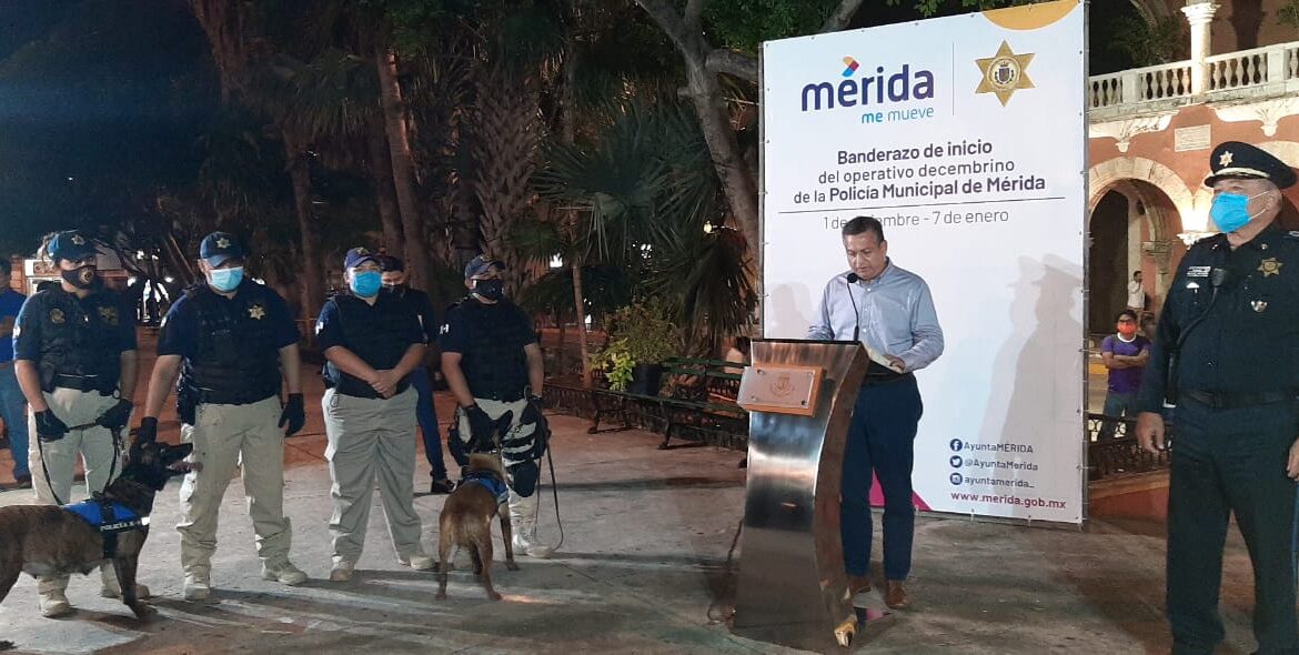 Operativo de seguridad de fin de año en Centro Histórico de Mérida aun con la pandemia de Covid-19