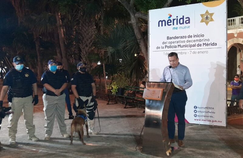 Operativo de seguridad de fin de año en Centro Histórico de Mérida aun con la pandemia de Covid-19