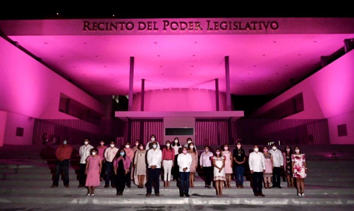 Iluminan de rosa el Congreso del Estado