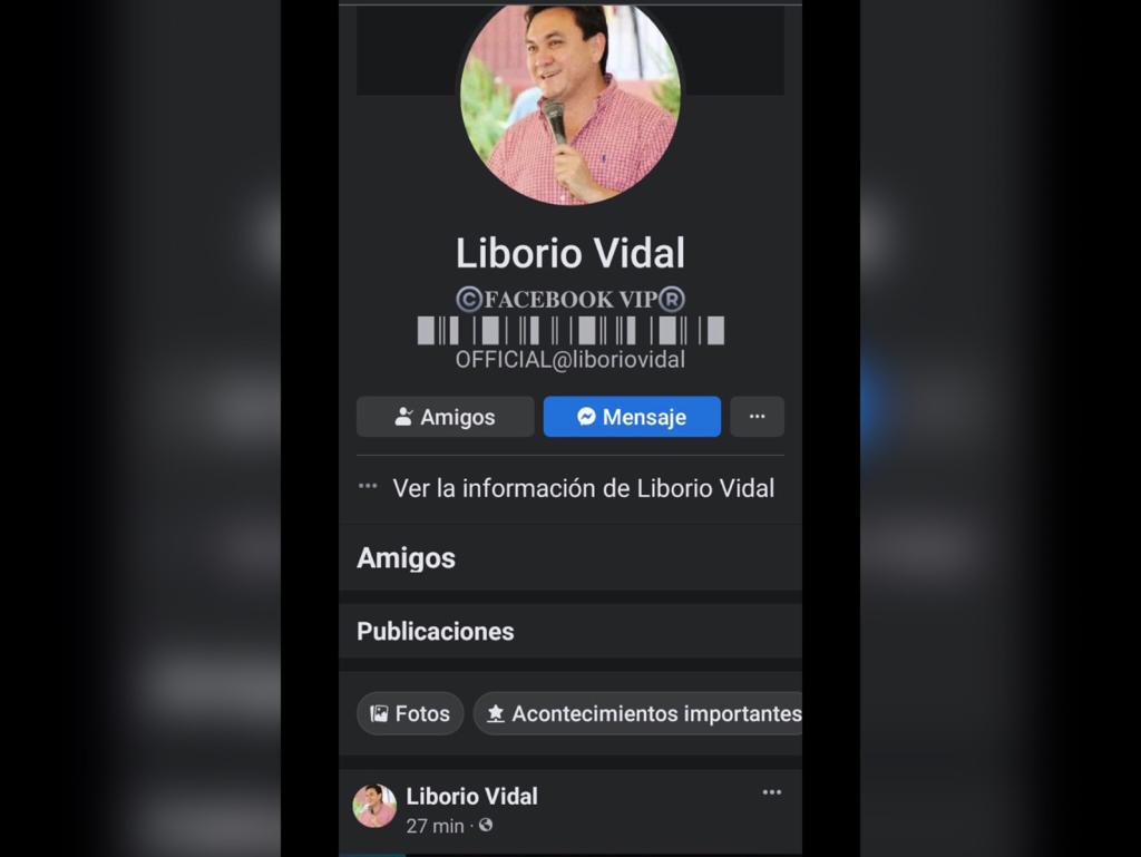 Falsean el perfil de Liborio Vidal en redes sociales