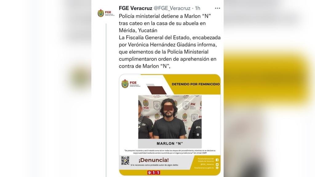 Detienen en Mérida a Marlon, presunto feminicida de Monse Bendimes