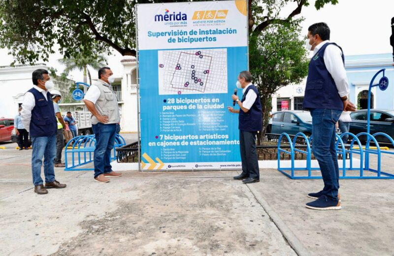 Instalan los primeros bicipuertos en Mérida en el barrio de Santiago