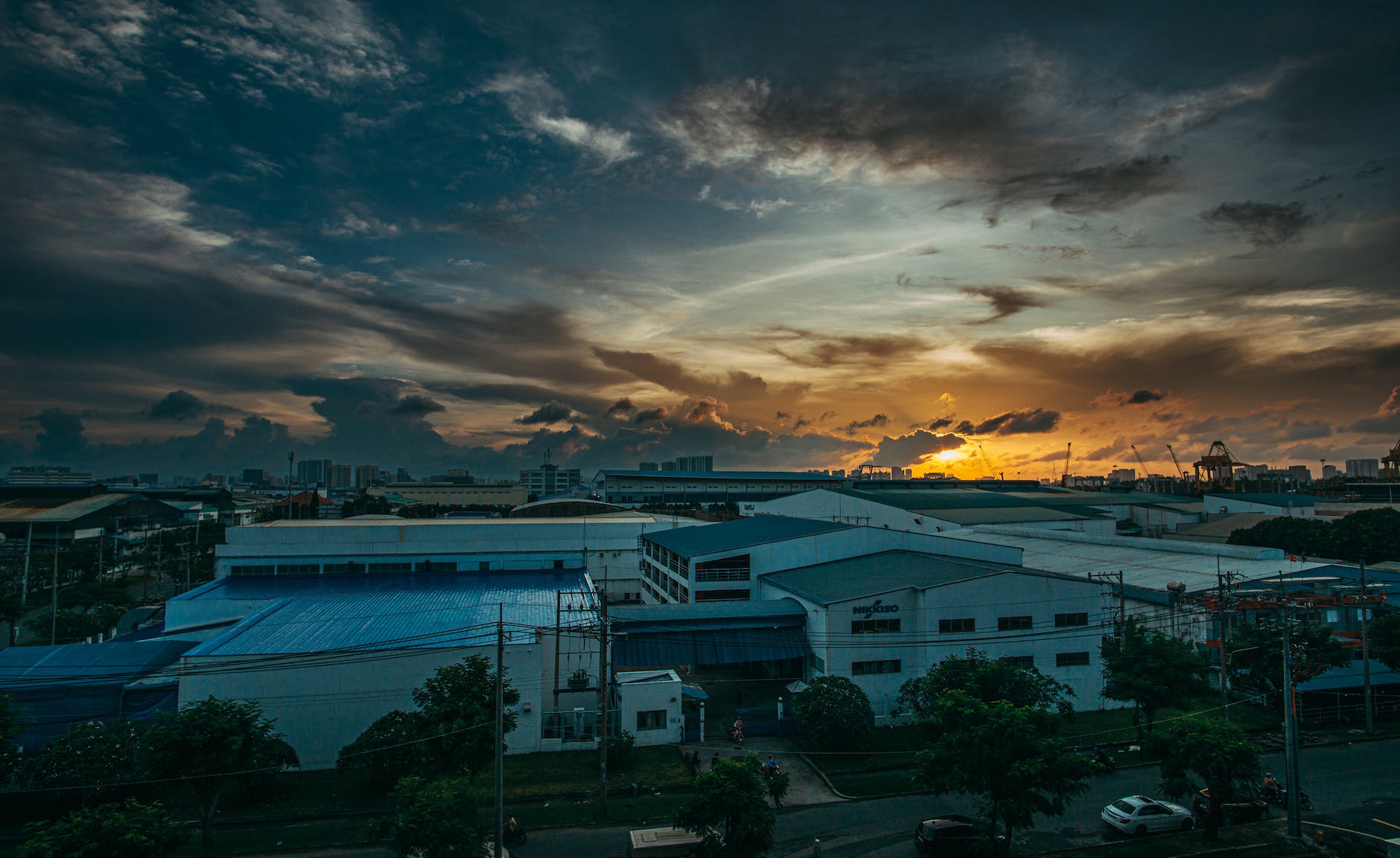 photo of the industrial district at dusk