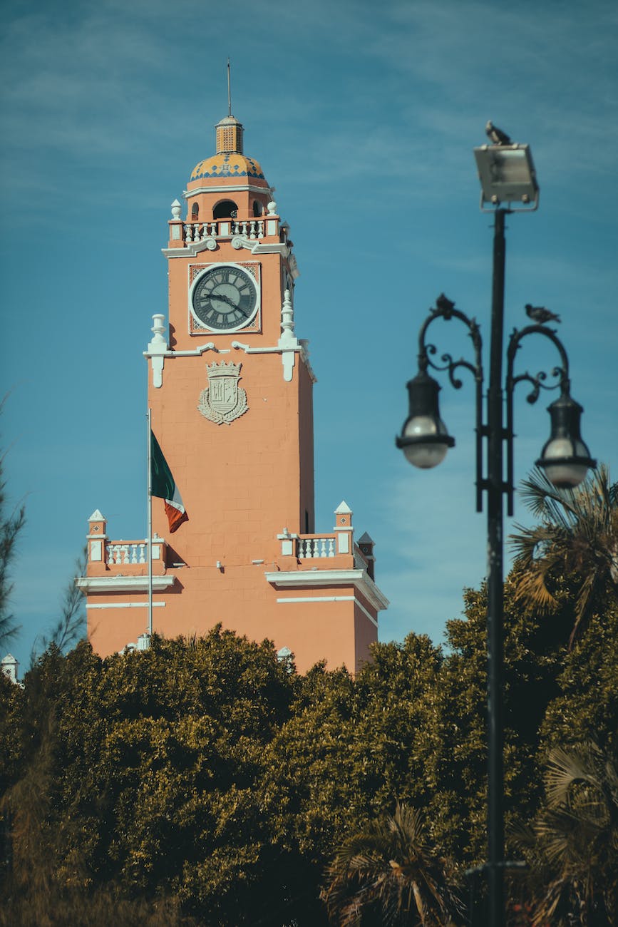 clock tower of the municipal palace in merida mexico