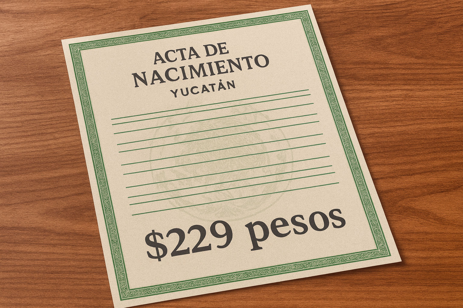 Representación generada con inteligencia artificial. En Yucatán, el acta de nacimiento en línea cuesta 229 pesos, uno de los precios más altos del país; en oficinas del Registro Civil el costo presencial es de 92 pesos.